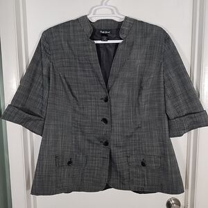 Maggie Barnes Womens 2X 22/24W Blazer Jacket Gray Elbow Sleeve Lined 3 Button